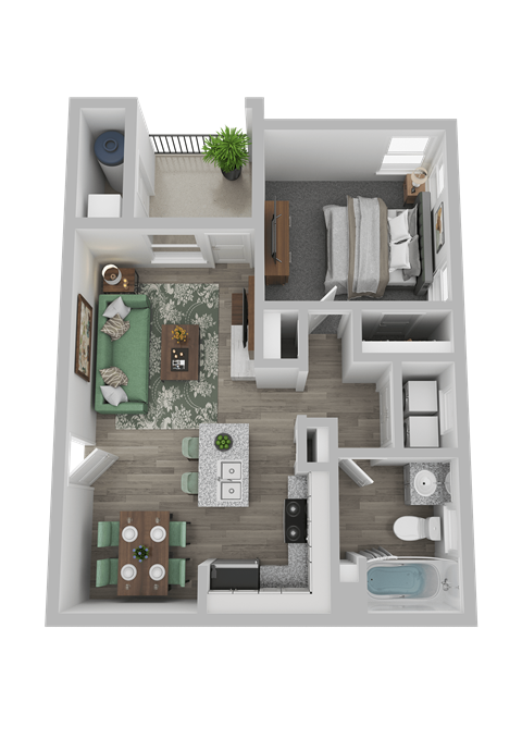 Floor plan for 1 bed, 1 bath, 746 sqft